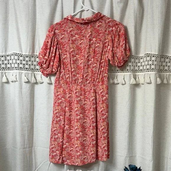 Floral Button-Front Puff-Sleeve Dress - Pink - Picture 5 of 5